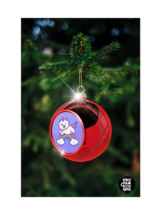 Cute Cat Unicorn Christmas Plastic Ball Ornament Red 8cm