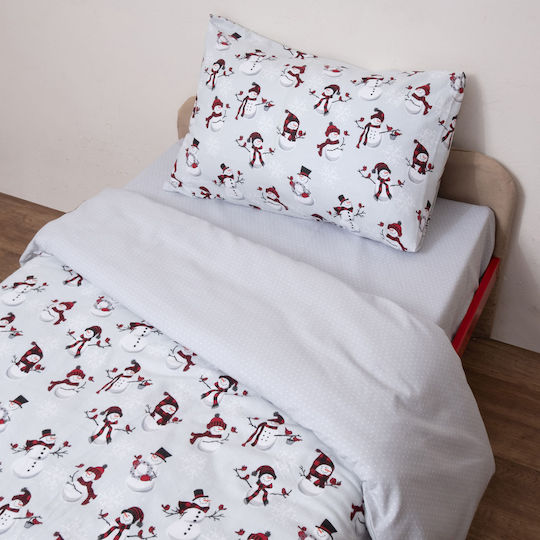 Viopros Set Kids Duvet Cover Single with Pillowcase Cotton White-Red 160x240cm