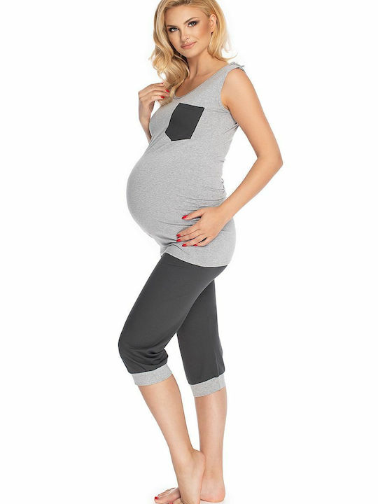 PeeKaBoo Sleeveless Pajama Set for Maternity Hospital & Breastfeeding Gray