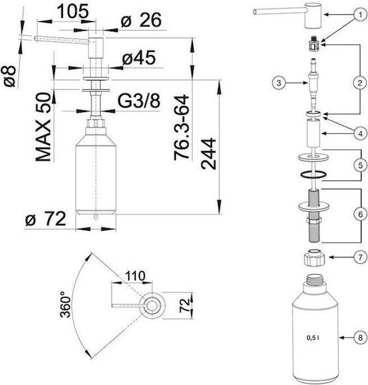 Blanco Piona Dispenser Κουζίνας Μεταλλικό Ασημί