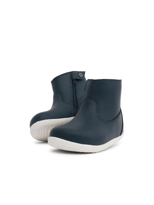 Step Up No 18-22 Paddington Kids Leather Boots with Zipper Navy Blue