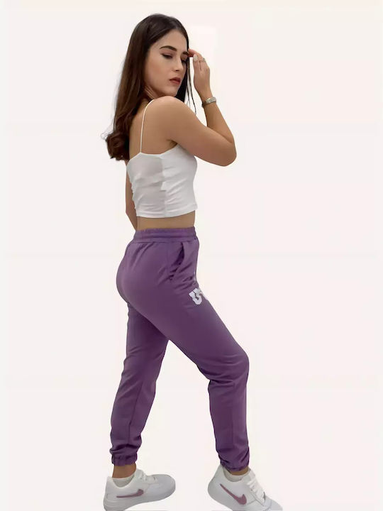 Women's Purple Sweatpants With Stamp