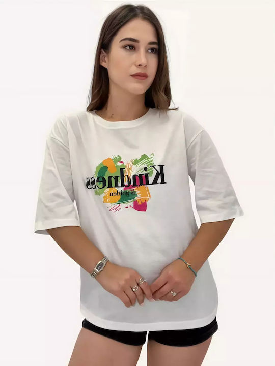 White Tshirt Oversized With Stamp Kindness