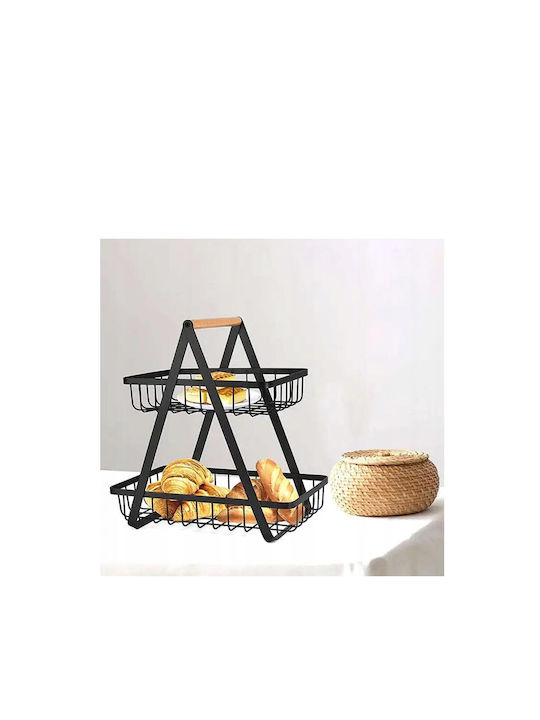 Obstschale Metallisch 2 Niveaus Schwarz 27x27x38cm