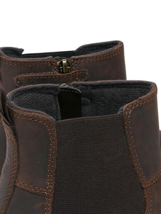Courma Leather Kids Boots with Zipper Brown