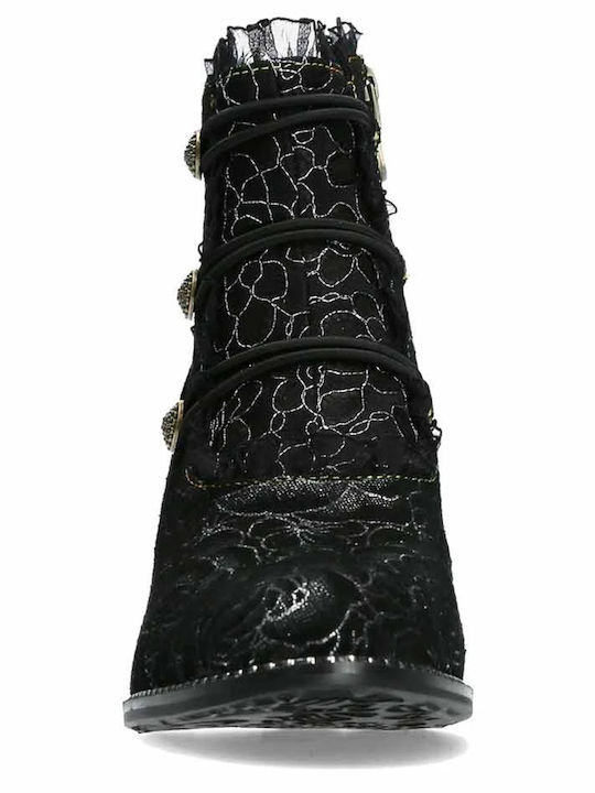 Leather Women's Ankle Boots with High Heel Black