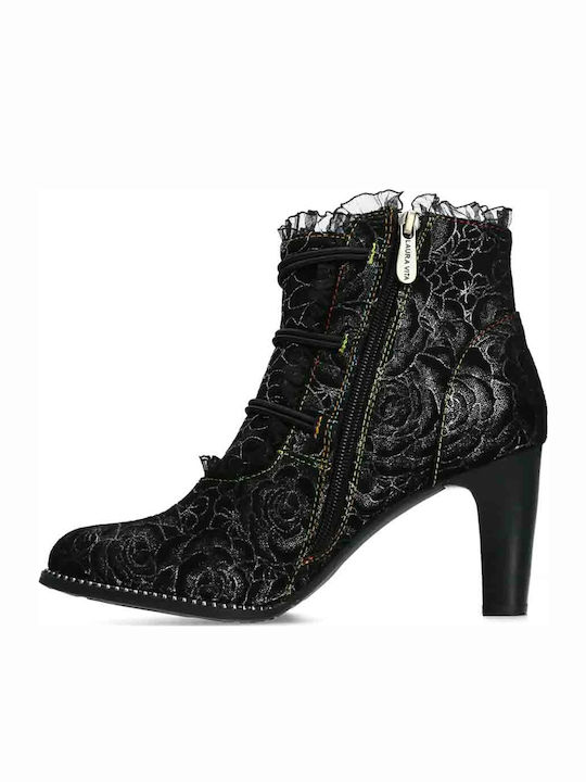 Leather Women's Ankle Boots with High Heel Black