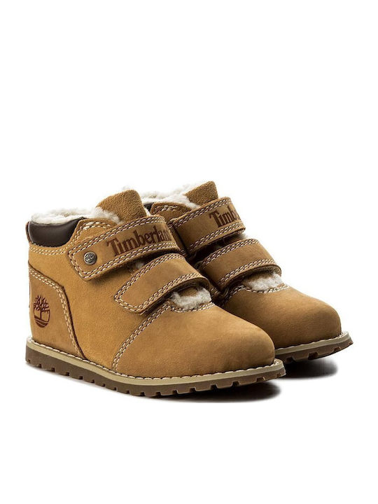 Pokey Pine Suede Kids Boots with Velcro Brown