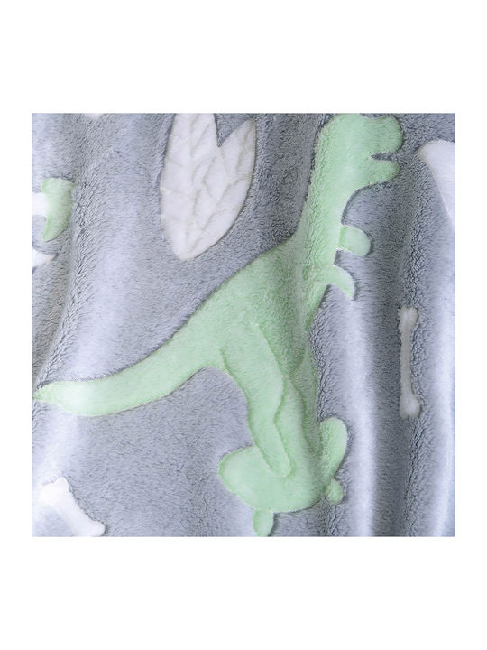 Rythmos Κουβέρτα Αγκαλιάς & Λίκνου Dinoland Fleece Grey 80x110εκ.