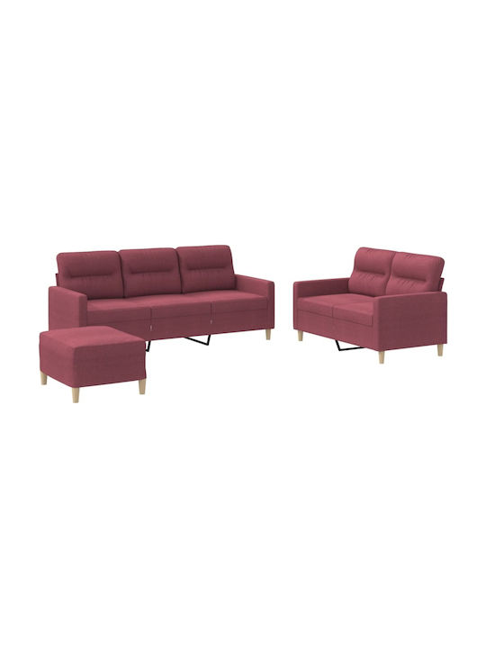 Living Room Furniture Set 3-Seater & 2-Seater & Stool Bordeaux