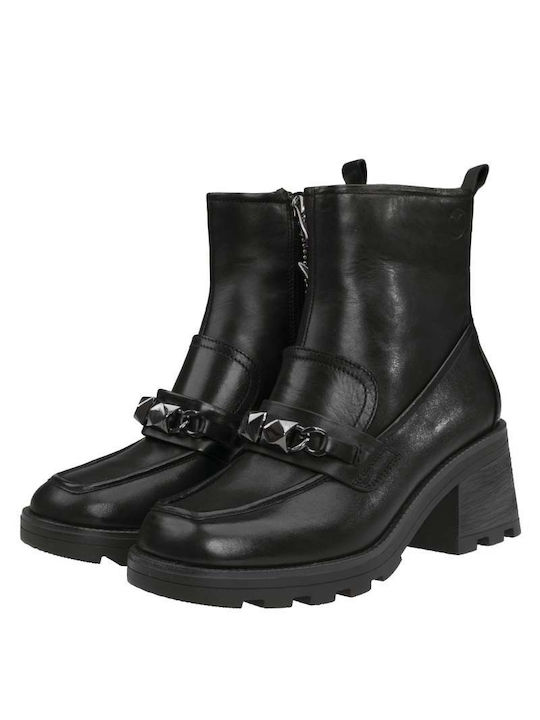 Caprice Leather Women's Ankle Boots with Medium Heel Black