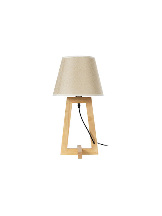 GloboStar Holz Tischlampe für Fassung E27 mit Beige Schirm und Basis