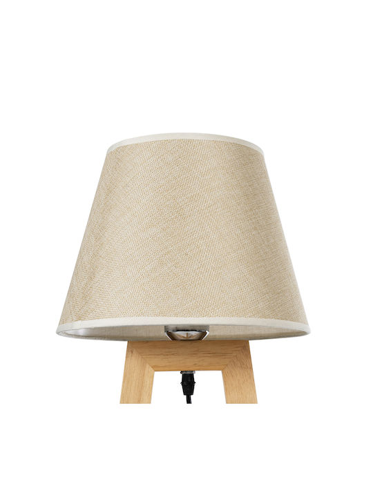 GloboStar Holz Tischlampe für Fassung E27 mit Beige Schirm und Basis