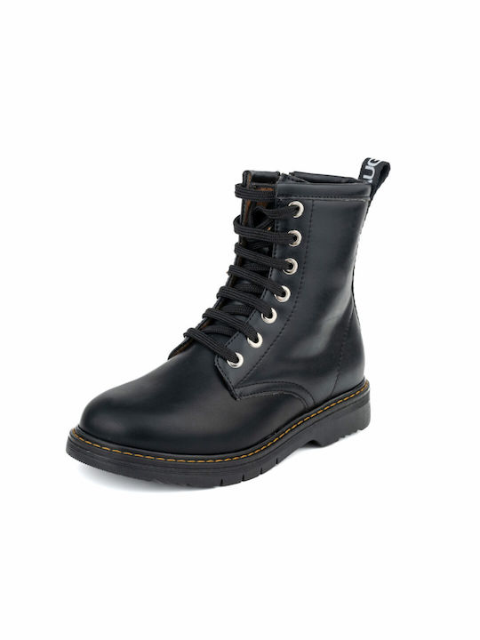 Bonito Kids Patent Leather Military Boots Black