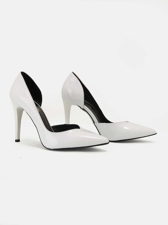 Bozikis Patent Leather Pointed Toe Stiletto White High Heels Τακούνι