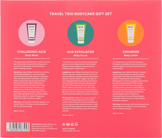 Q+A Natural Skincare Trio Bodycare Travel Set for Body Cleaning
