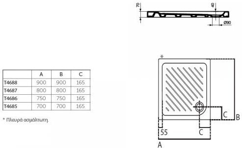 Ideal Standard Τετράγωνη Κεραμική Ντουζιέρα 90x90cm Λευκή Ideal Standard Τετράγωνη Κεραμική Ντουζιέρα 90x90cm Λευκή