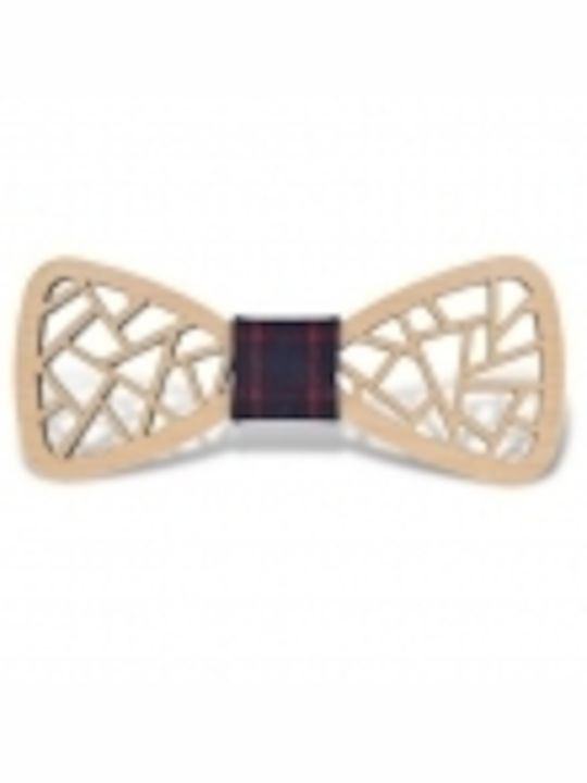 Wooden Bow Tie Light Brown Tartan BTW111