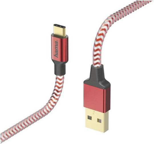 HAMA Редовна USB 2.0 Кабел USB-C мъжки - USB-A мъжки Червен 1.5м