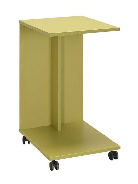Rectangular Side Table C Shape Wooden with Wheels Yellow-Green W35xL45xH65cm