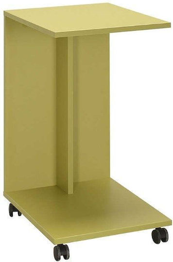 Rectangular Side Table C Shape Wooden with Wheels Yellow-Green W35xL45xH65cm
