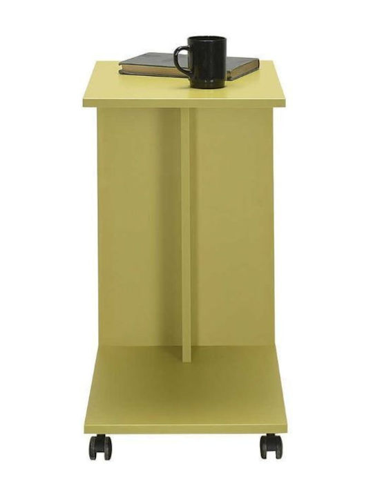 Rectangular Side Table C Shape Wooden with Wheels Yellow-Green W35xL45xH65cm