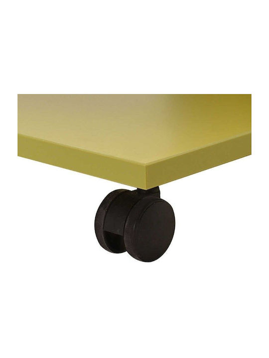 Rectangular Side Table C Shape Wooden with Wheels Yellow-Green W35xL45xH65cm