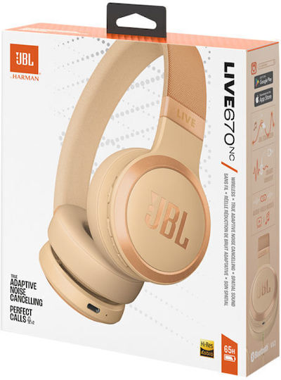 JBL Live 670NC Wireless / Wired On Ear Headphones with 65 hours of Operation and Quick Charge Sandstone