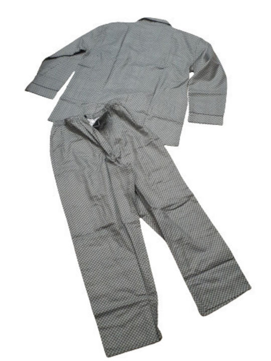 Herren Classic Cotton Flannel Flanell Pyjama Flanell mit Revers, Kragen, Knöpfen und Hose grün-lila mit Muster