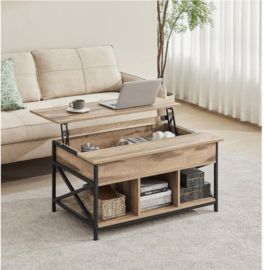 Rechteckiges Zentral Kaffeetisch aus Holz mit Hebemechanismus Braun M100xB60xH62cm Vasagle