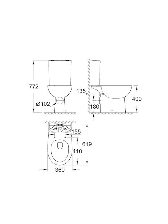 Grohe Bau Ceramic Λεκάνη Δαπέδου με Κάλυμμα Soft Close Λευκή