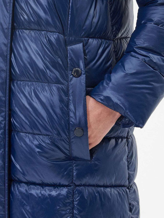 Women's Long Puffer Jacket for Winter with Hood Blue