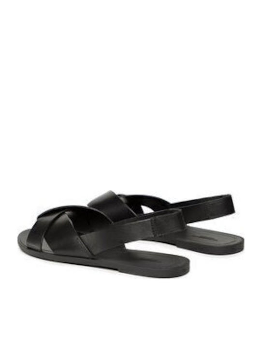 Tia Leder Flache Sandalen für Damen in Schwarz Farbe