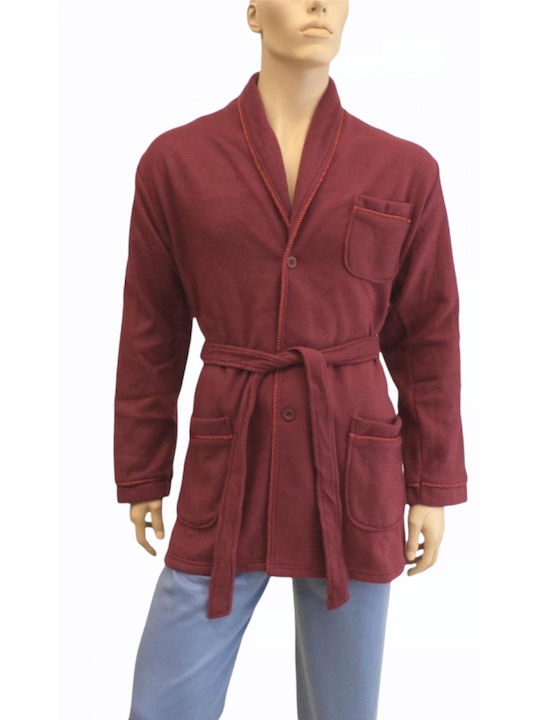 Afoi Giannakopouloi Men's Winter Fleece Pajama Robe Burgundy