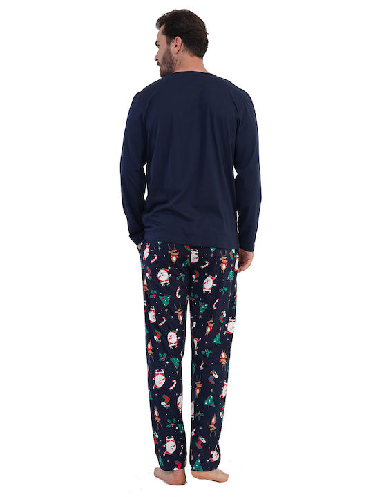 Vienetta Secret Men's Winter Cotton Pajama Pants BLUE