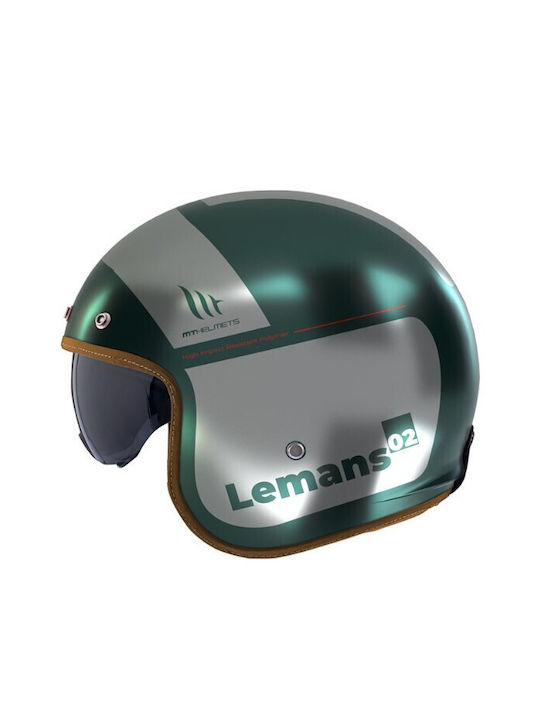 MT Le Mans 2 Sv S C2 Mat Grey/Green Motorcycle Helmet Jet ECE 22.06 1150gr with Sunvisor