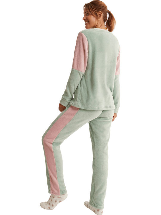 Promise Winter Damen Pyjama-Set Vlies Green Pastel