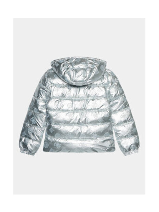 Guess Kids Quilted Jacket with Hood Silver