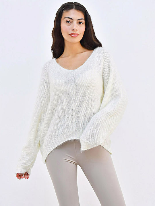 Beltipo Women's Long Sleeve Sweater White