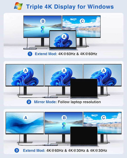 Lionwei UC3703 USB-C / USB-A Docking Station με 4K PD Ethernet Γκρι