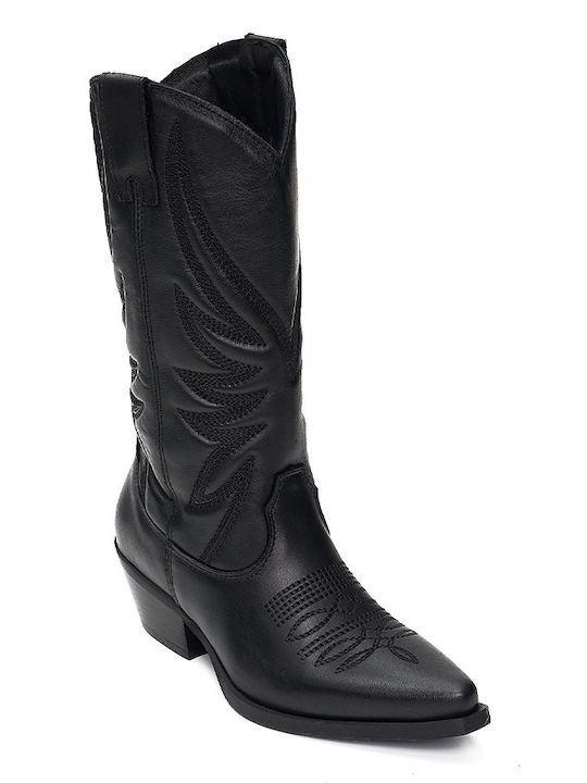 Perlapura Leder Damenstiefel Cowboy Schwarz