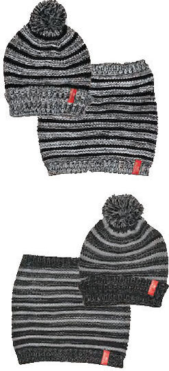 Unisex Set with Beanie Knitted in Blue color