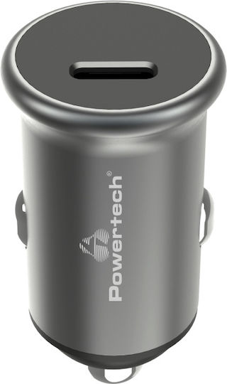 Powertech Auto-Ladegerät 30W Schnellladung mit Anschlüssen: 1xUSB 1xType-C Gray Farbe