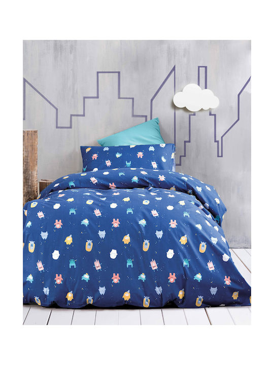 Rythmos Busters Set Kids Duvet Cover Single with Pillowcase Cotton Blue 160x250cm