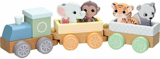 Joueco Vehicle The Wildies Family Trainset With Animals made of Wood for 18++ Months
