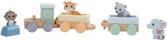 Joueco Vehicle The Wildies Family Trainset With Animals made of Wood for 18++ Months