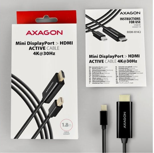 Axagon Кабел DisplayPort мъжки - mini DisplayPort мъжки 18м Черен (AKAXNHVHI14C201)