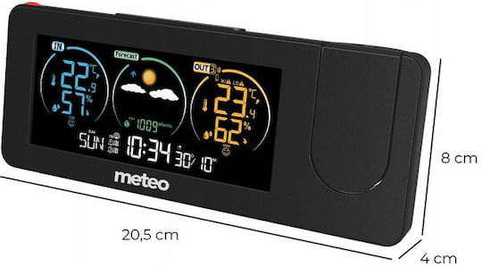 Meteo Dcf Προβολέα Meteo SP102 Ασύρματος Μετεωρολογικός Σταθμός Ψηφιακός Επιτραπέζιος Μαύρος