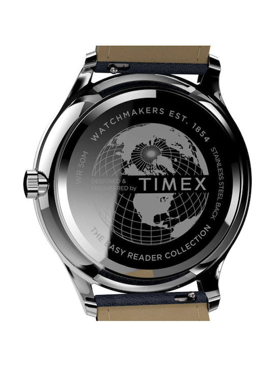 Timex Easy Reader Watch Battery with Blue Leather Strap