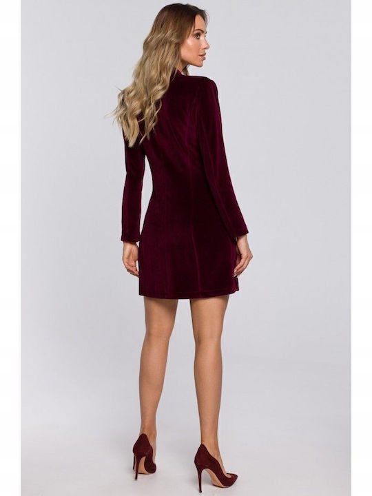 M562 Mini Abendkleid Hemdkleid Samt Burgundy